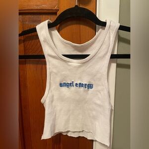 White Tank Top with Blue Embroidery